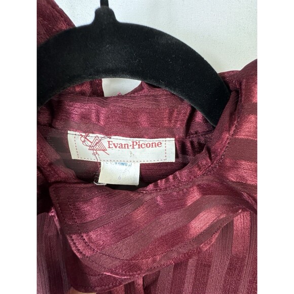 Vintage Evan Picone‎ Burgundy Blouse Top Shirt Size 6 Cottage Eighties Striped - Picture 3 of 6